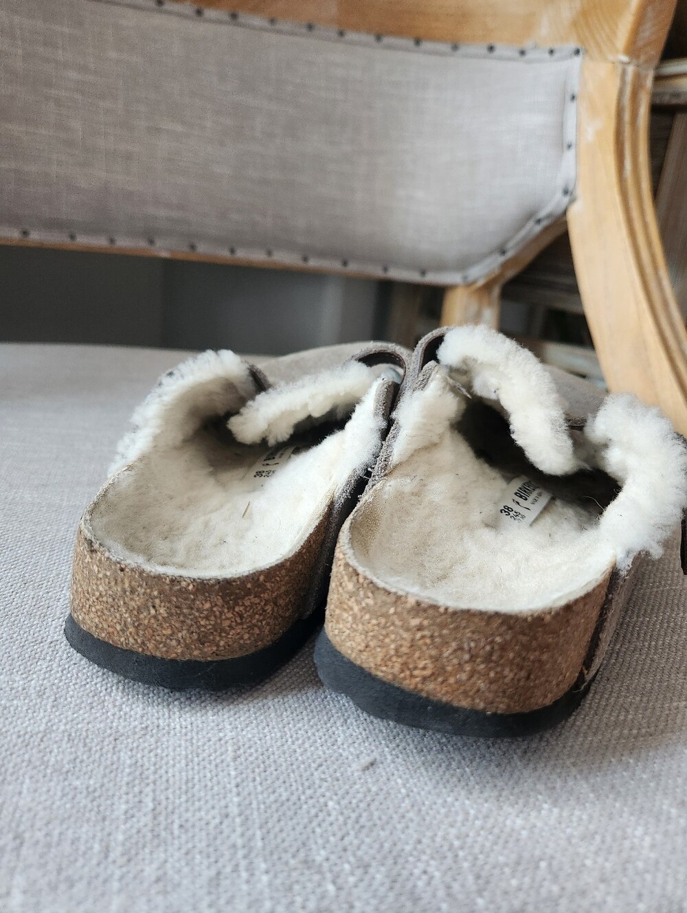 Birkenstock Boston Mule Taupe Suede Shearling Lined Clogs 38 - Picture 6 of 9